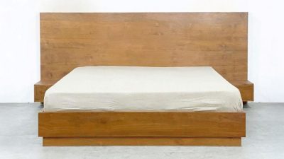 Tempat tidur kayu jati hedbord sambung nakas TT-126