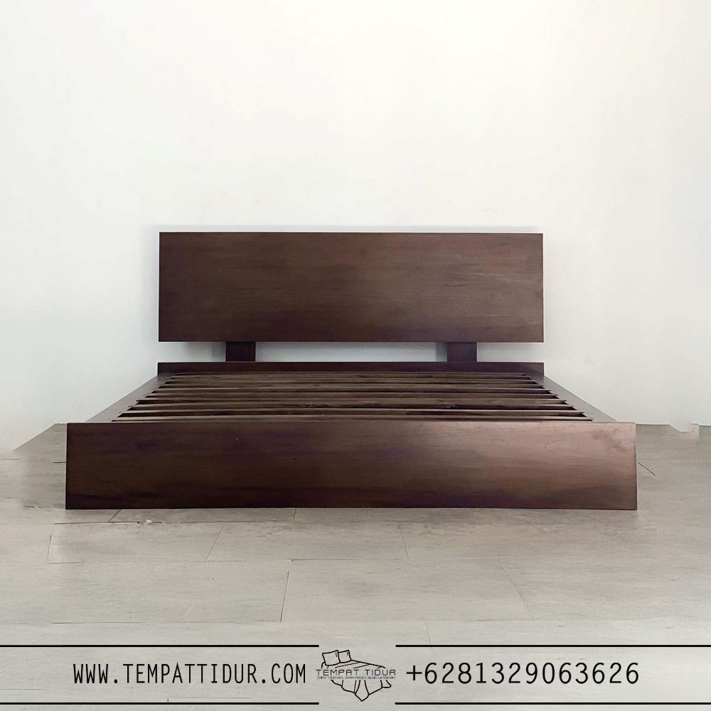 Tempat tidur jati jepara headboard papan blok solid TT-132