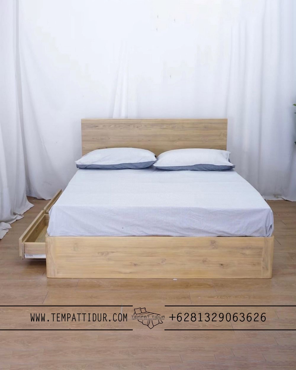 Tempat tidur jati minimalis 4 laci kolong multifungsi TT-086