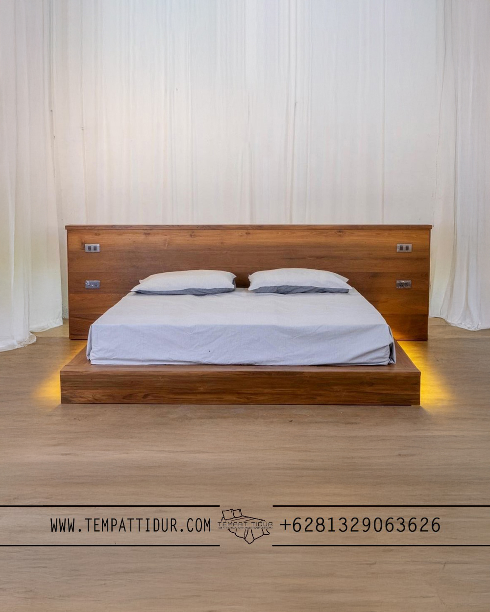 Tempat tidur jati minimalis headboard blok solid TT-080