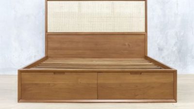 Tempat tidur kayu jati minimalis modern 2 laci TT-125